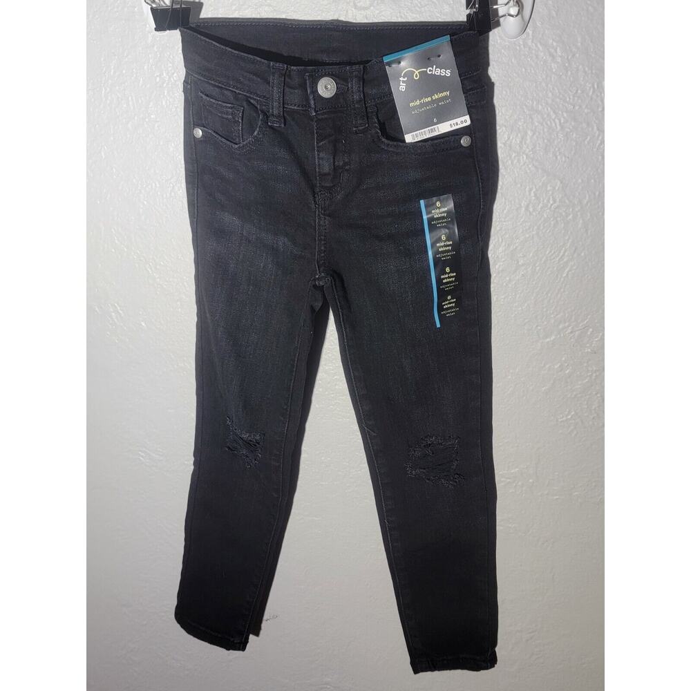 Art Class Girls' Black Distressed Size 6 Mid-Rise Skinny Jeans Adjustable Waist